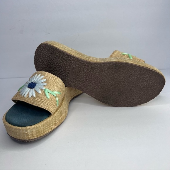 Vintage Straw Flower Slides, Embroidered Daisies, Y2K platform Sandals 8.5 - Picture 5 of 9